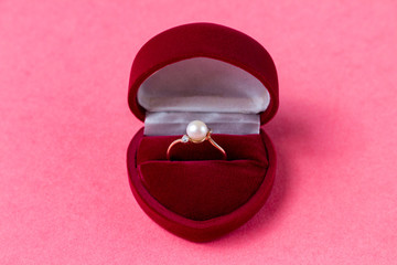 pearl ring in heart shaped box. Valentine's Day gift