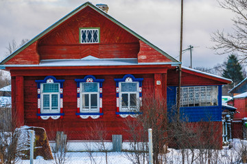 small village house in Karelia in winter