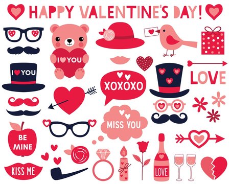 Valentines Day vector clip art and photo booth props