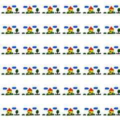  Illustration of houses and trees. Handwork in watercolor. Design for prints, wallpapers, tattoos, covers, baby clothes.