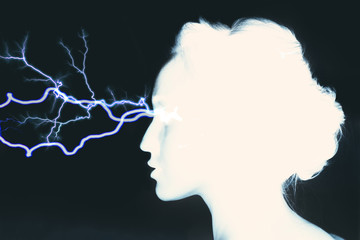 Woman with lightning from eyes.