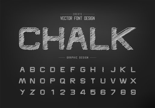 Chalk font and alphabet vector, Hand draw design typeface letter and number