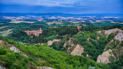 Fototapeta na wymiar Panoramic view of the monastery in Italy. Travel destination Tuscany