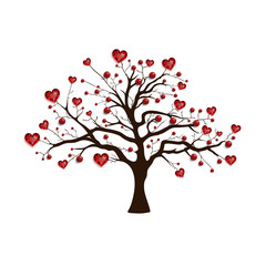 Fototapeta premium Happy Valentine's Day. Tree decorated with red hearts and beads. Ruby jewel. Valentine's card.