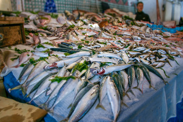Traditional fish and seafood street market in Sicily, Italy