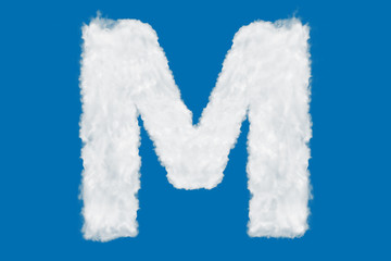 Letter M font shape element made of clouds on blue