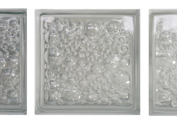 Isolated light transparent square mirror cube glass block and window in white background with grunge circle bubble texture and. Arrange in single row panel. Use for object decoration and material.
