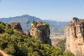 Fototapeta na wymiar The Meteora - rock formation in central Greece. Largest and most famous built complexes of Eastern Orthodox monasteries.