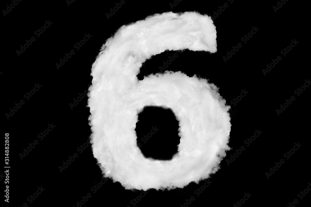 Wall mural number 6 font shape element made of cloud on black