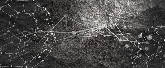 Naklejka premium Technology, chemistry and science banner design template. Molecule and communication pattern. Connected lines with dots.