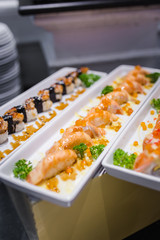 delicious sushi rolls set in a variety of japanese food