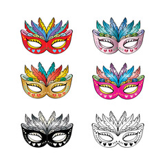Carnival mask set on white background.