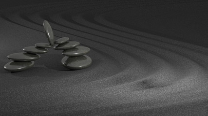 Obraz premium 3d rendering of stone on raked sand zen concept