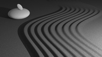 Fototapeta na wymiar 3d rendering of stone on raked sand zen concept