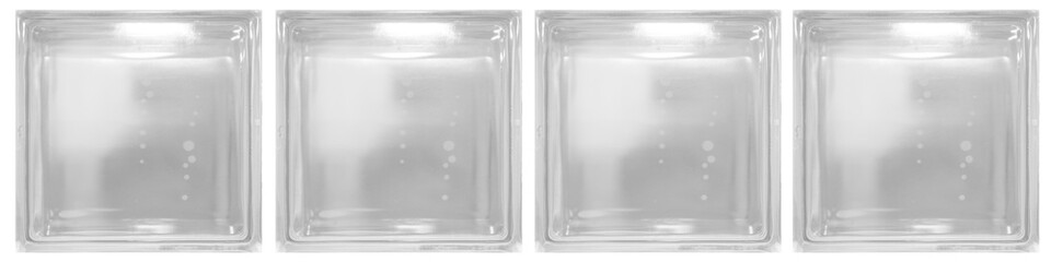 Isolated clear grey see through transparent four square bathroom glass blocks cube with minimal...
