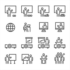 Business Training Icons , Symbol Perfect Design Simple Set For Using In Web Site Infographics Logo Report , Line Icon Vector Illustration