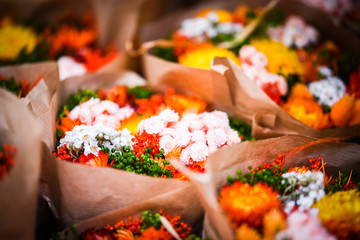 mix summer flowers close up view