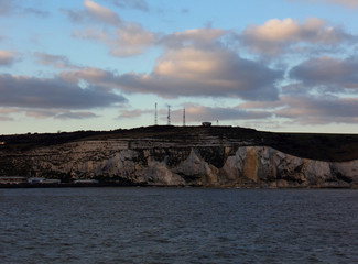Taking the Ferry from Calais to Dover - Good View of the Coastal Cliffs of Dover at Sunset