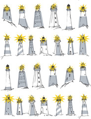 Pattern with beacons on a white background. Line sketch. Drawn vector illustration.
