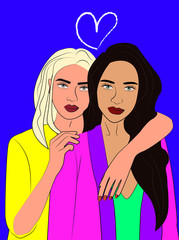 illustration of two loving girls