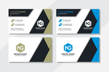 Geometric business card minimal idea vector templates set. Corporate business card graphic design with place for logo, company name, employee's position, phone number, website and office address. blue