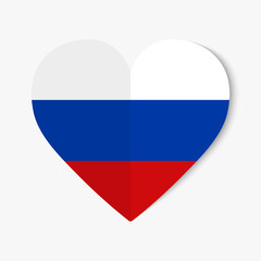Russia flag with origami style on heart background