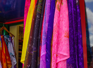 Colorful shawls for sale at fashion store