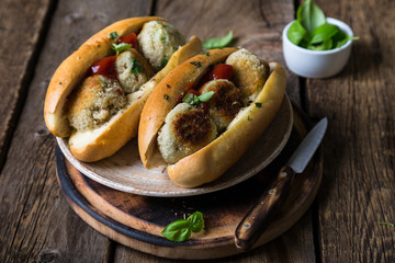 Vegetarian meat balls sandwich on the table