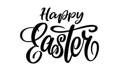 Vector illustration. Hand drawn elegant modern brush lettering of Happy Easter isolated on white background.