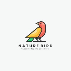 Vector Logo Illustration Bird Animal Geometric Shape Outlined Cartoon Colorful Style