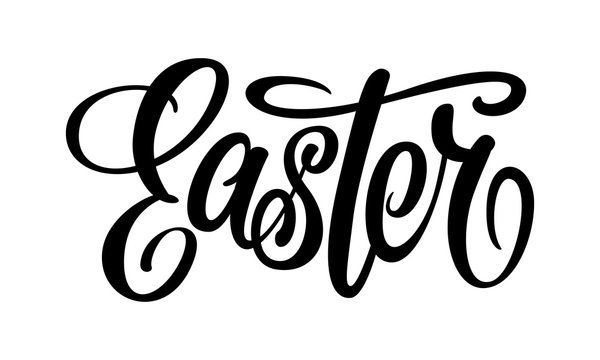 Vector illustration. Hand drawn elegant modern brush lettering of Happy Easter isolated on white background.