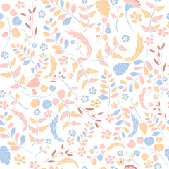 Nature seamless background with flowers and leaves of illustration