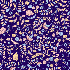 Nature seamless background with flowers and leaves of illustration