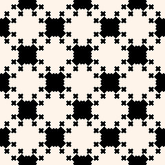 Abstract geometric vector seamless pattern with simple cross shapes. Stylish monochrome geometrical texture. Square design element. Repeat background for prints, tiling, decor, textile, furniture
