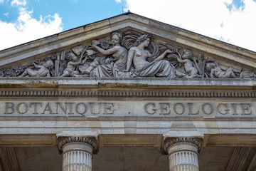 Fragment of the Gallery of Mineralogy and Geology (Galerie de Mineralogie et de Geologie) building in Jardin des Plantes, main botanical darden in Paris, France