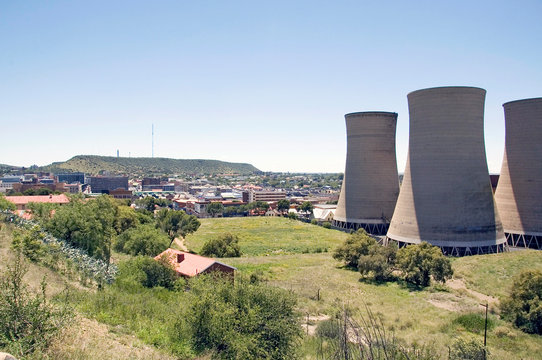 Cooling towers of power station as seen from Fort Bloemfontein
