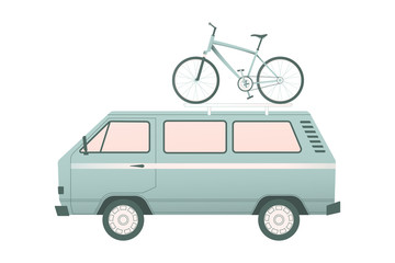 Travel minivan and bicycle on the trunk.