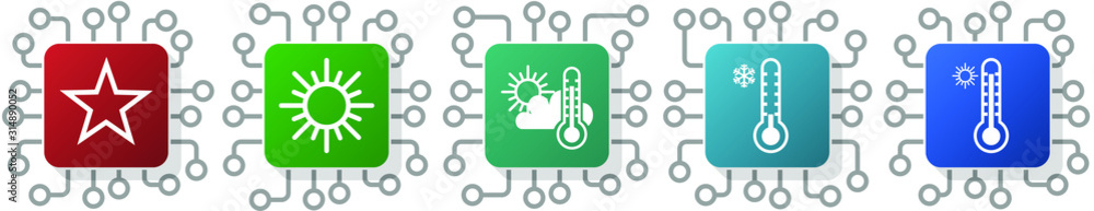Poster set of sun, star, weather, forecast and temperature icons for webdesign and mobile applications, cpu