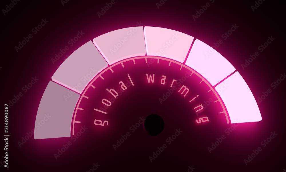 Poster neon shine scale. global warming level measuring device icon. sign tachometer, speedometer, indicato