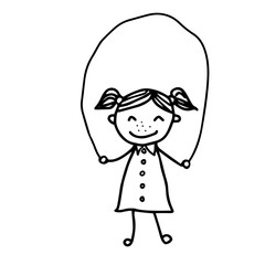 Beautiful hand-drawn vector illustration of a girl isolated on a white background for coloring book