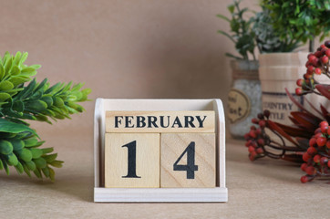 February 14, Vintage natural calendar.