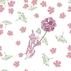Fototapeta na wymiar Seamless floral pattern with romantic spring flowers. Endless texture for an elegant floral and seasonal design