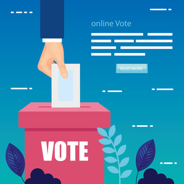 Poster Of Vote Online With Hand And Ballot Box Vector Illustration Design