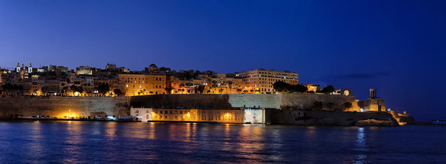 Night Panorama of Valletta City In Malta