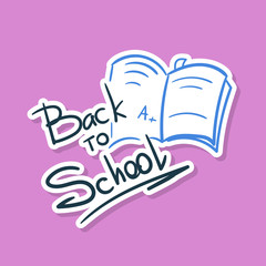 Back to school sticker on lilac background. Vector illustration