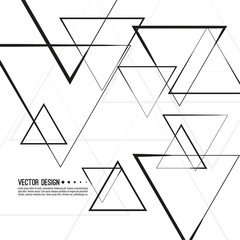 Abstract monochrome background with triangular geometric shapes. Vector intersecting triangles pattern. Black and white illustration.