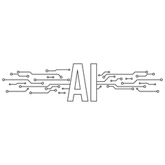 Artificial Intelligence Icon. Vector illustration with abbreviation AI and tech circuit board texture.