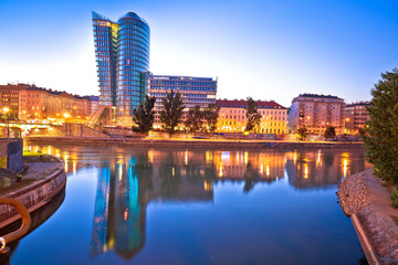 City of Vienna old Danube river waterfront evening view