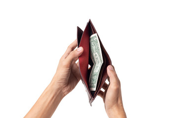 Man hand holding empty wallet isolated on white background,with clipping path