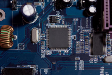 Close up blank microchip on Electronic circuit board..
